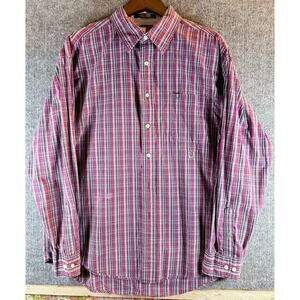 Tommy Hilfiger Red Checkered Button Front Dress Shirt Size XL EUC